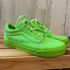 VANS Women's Size 6.5 Neon Green Checkboard Old Skool Lace Up Sneakers Skate